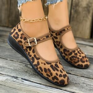 Leopard Print Mary Jane Slip-On Flats